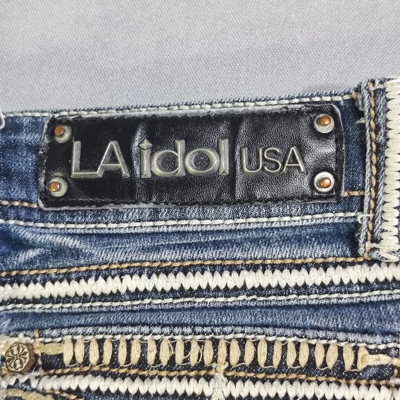 L.A. idol USA jeans flare women's size 3 W28/L34 distressed hard washed blue - Picture 5 of 16